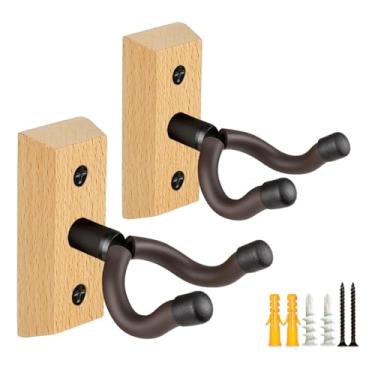 Imagem de MUSO Suporte de parede para guitarra, cabide de madeira natural, gancho de suporte de guitarra, compatível com acústico, guitarra clássica, baixo elétrico, violino, banjo, bandolim, feito de madeira