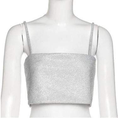 Imagem de Top Blusa Curta Cropped com Alça Brilhoso Forrado Luxo Festa - Modas F