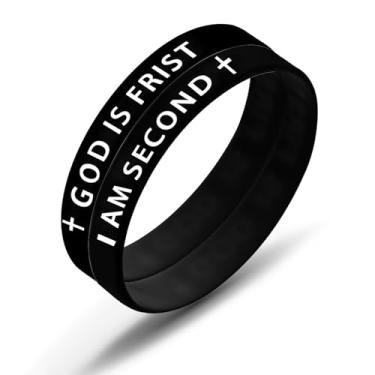 Imagem de SKYFUN Pulseira de borracha de 12 mm God is First I am Second para homens e mulheres, pulseiras inspiradoras com versículo da Bíblia, presentes religiosos cristãos, 8, Sem Pedra Preciosa