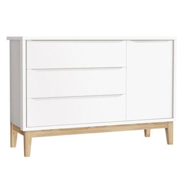 Imagem de Cômoda Infantil Classic 1 Porta e 3 Gavetas Branco Fosco com Pés Madeira Natural  - Reller Móveis