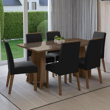 Imagem de Conjunto Sala De Jantar Tampo De Vidro 6 Cadeiras Rustic/oxford Madrid Madesa