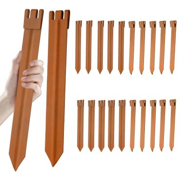 Imagem de 20 peças de estacas de metal esculpidas ocas marrons de 25,4 cm, estacas de aço galvanizado para borda de paisagem de jardim ondulado/tábua de terraço/barreira de grama/placa dobrável/forro de jardim