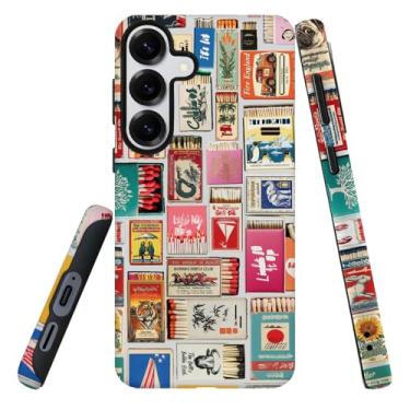 Imagem de DJSOK Compatível com Samsung Galaxy S25, PC fosco antiarranhões à prova de choque - Colagem retrô Matchbox