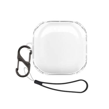 Imagem de Capa transparente para fones de ouvido Samsung Galaxy Buds FE 2023, capa protetora FJIASTB flexível TPU à prova de choque com mosquetão e cordão (transparente)