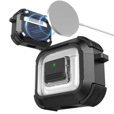 Imagem de RFUNGUANGO Capa protetora compatível com AirPods 4ª geração, compatível com Magsafe, trava automática magnética, com kit de limpeza, adequada para capa protetora Airpods 4 (2024) - preta