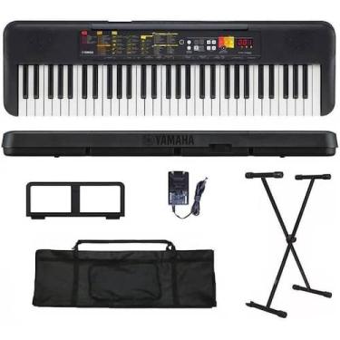 Imagem de Kit Teclado musical Yamaha Psr-f52 Estudante +fonte+capa+suporte+nf