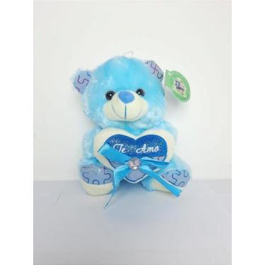 Imagem de Urso Amor Brilhante Azul de Pelúcia 20 cm com Coração Luminoso e Laço 