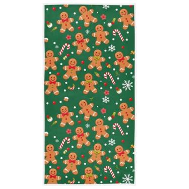 Imagem de Toalha de Natal para homem de gengibre 40,6 x 76 cm macia absorvente inverno floco de neve bengala doce poinsétia verde Natal toalhas de mão com ponta de dedo decoração para rosto spa banho academia