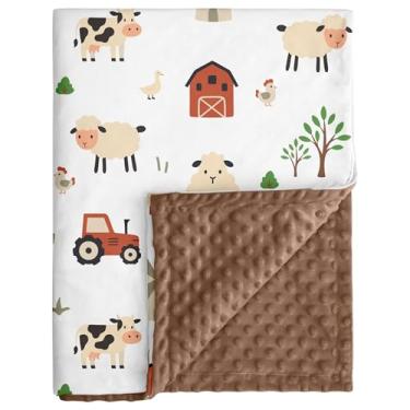 Imagem de CIVARUA KIDS Cobertor de bebê para meninos e meninas, 76 x 102 cm, macio e leve com animais de fazenda, suporte pontilhado de camada dupla para berçário, cobertor de segurança sensorial
