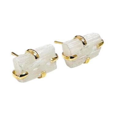 Imagem de Brinco Pedra Natural Selenita Garrinha Banhado Ouro Prata - Equilíbrio