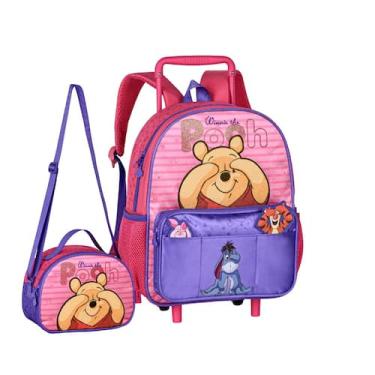 Imagem de Kit Mochila De Rodinhas Ursinho Pooh De Carmuça e Lancheira Infantil E