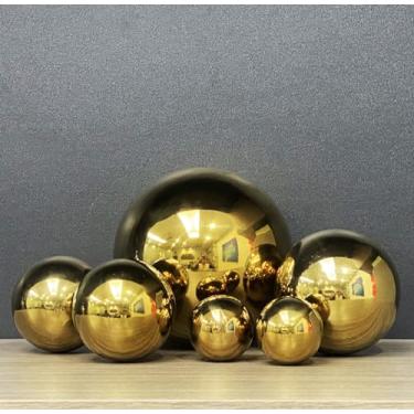 Imagem de Semeid Conjunto de bolas decorativas brilhantes, esfera de aço inoxidável, esferas decorativas, escultura, decoração para prateleiras de armário de mesa central (ouro - 6 peças)