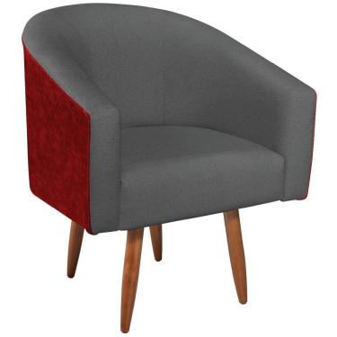 Imagem de Poltrona Luiza Pés Palito Factor Vermelho E Linho Cor Cinza Escuro
