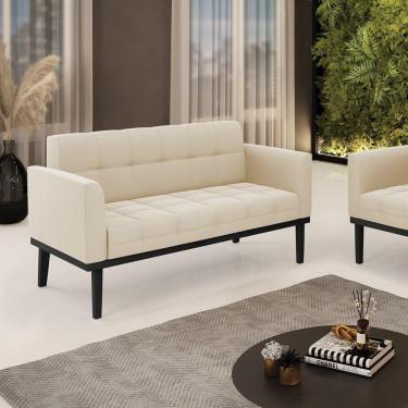 Imagem de Poltrona Namoradeira Decorativa Pés Fixo Em Madeira Preto Suede Bege