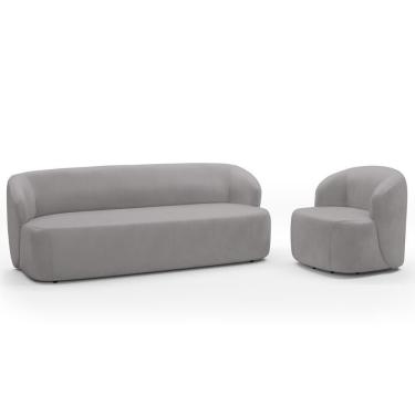 Imagem de Sofá 2 Lugares 170cm Com Poltrona Giratória Orgânica Heidy F04 Veludo Cinza - Lyam Decor
