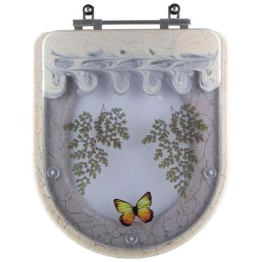 Imagem de Tampa De Vaso Poliéster Decorada Borboleta Carrara Amêndoa Para Louça Deca