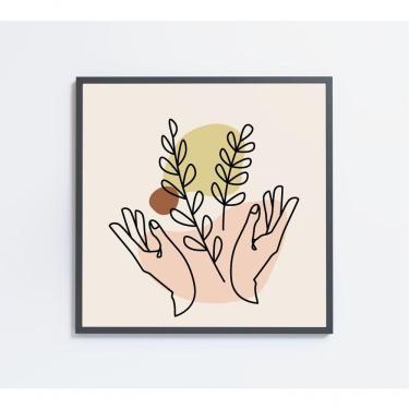 Imagem de Quadro Feminino Silhueta Mãos Ramos Artística Contínua Medidas 60x60 Cm Impressão Adesivo Fotográfico