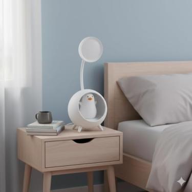 Imagem de Luminária LED de Patinho USB Recarregável e Articulável 360° Abajur Portátil para Leitura, Estudo e Decoração de Quarto e Escritório (Branco)