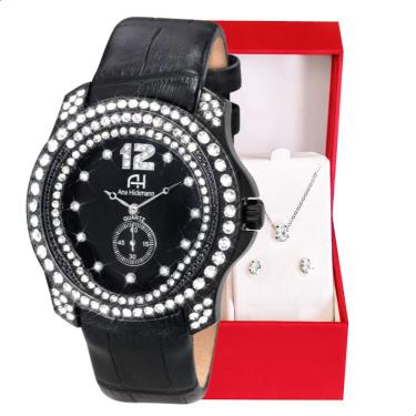 Imagem de Relógio Feminino Champion Ana Hickmann Couro Cristais AH28277T Colar e Brincos