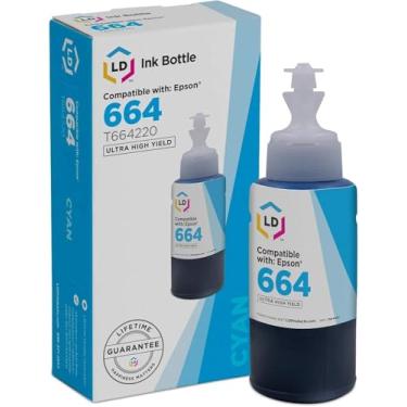 Imagem de LD Substituição de frasco de tinta de produtos compatível com Epson T664220 de alto rendimento (ciano) compatível com Expression ET-2500 EcoTank 2550, 4500, 4550, 3600, 16500, 2600, 2650 e L1300