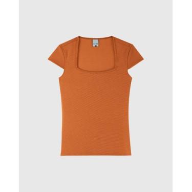 Imagem de Blusa Básica Feminina Decote Quadrado Malha Canelada - Malwee, Laranja