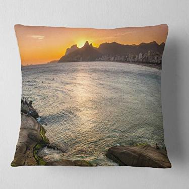 Imagem de Designart Ipanema no Rio de Janeiro Sunset 'Seascape Throw Sala de estar, Sofá, Almofada de Alta Qualidade + Capa de Almofada Impressa em ambos os lados 66 cm x 66 cm