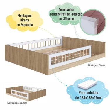 Imagem de Cama Com Colchão Casal Montessoriana Infantil Oak Branco Aveiro Oak Branco