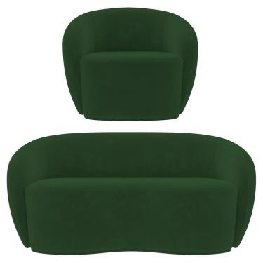 Imagem de Sofá 3 Lugares Living 180cm E 1 Poltrona Giratória Garbin Z08 Veludo Verde - Mpozenato