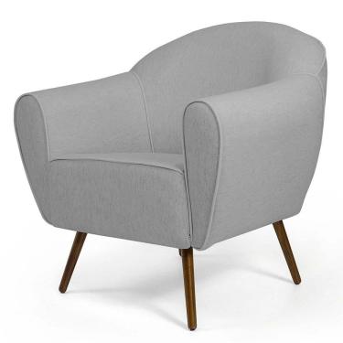 Imagem de Poltrona Decorativa Sala De Estar Nina Pés Palito Madeira C-315 Linho Cinza Claro - Domi