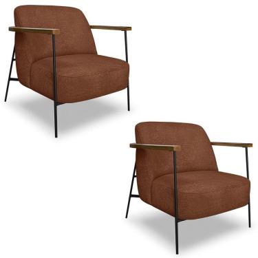 Imagem de Poltrona Para Sala Pés Metálicos Kit 2 Ellen S06 Boucle Terracota - Mpozenato