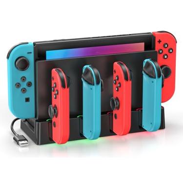 Imagem de Estação de carregamento com cabo de carregamento para console de jogos OLED Nintendo e Switch, base de carregamento Joycon para Nintendo Switch, acessórios de carregador Joycon para jogadores