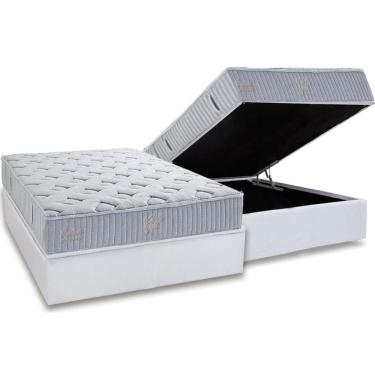 Imagem de Cama Box Baú Casal: Colchão Molas Ensacadas Herval Premium + Base Crc Linhão White (138x188)