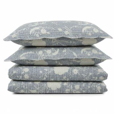 Imagem de Kit Cobre Leito Colcha Magnus Casal 3 Peças Dupla Face Estampado Floral - Azul - 100% Poliéster