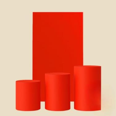 Imagem de Kit Capa De Painel Romano Liso Retângulo Dupla Face Duas Cores E Trio Cilindros De Malha Gel Premium(Vermelho)