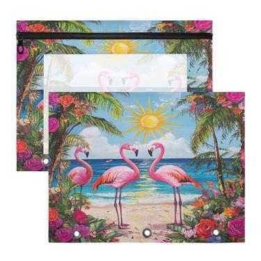 Imagem de SEHANY Pasta de lápis flamingo rosa com 3 anéis - bolsa de documentos com zíper tamanho A4 com janela transparente para sala de aula, escritório, 2 peças