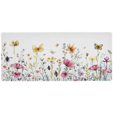 Imagem de xigua Mouse pad grande borboleta e flores, tapete de mesa antiderrapante 80 x 39,9 cm, base de borracha de 3 mm de espessura, protetor de mesa para laptop, mesa de trabalho, escritório e casa