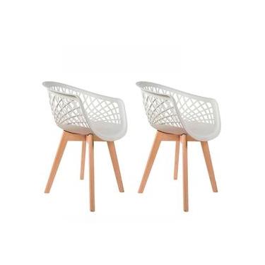 Imagem de Conjunto 2 Cadeiras De Jantar Cozinha Moderna Web Wood Com Base Madeira Branca