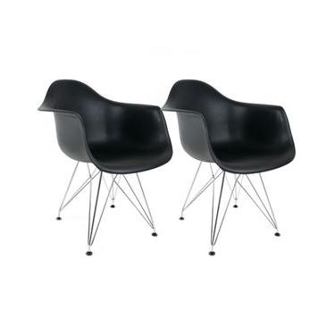 Imagem de Conjunto Com 2 Cadeiras Eames Com Braço Eiffel Preta  Base Aço Cromado