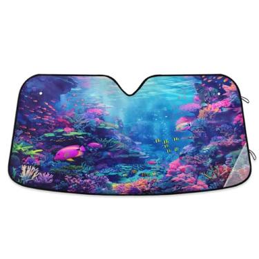 Imagem de SEHANY Para-brisa de carro colorido de recifes de corais e peixes, para-sol para mulheres, pára-brisa frontal dobrável, bloqueia raios UV, mantém o veículo fresco, para-sol de carro para caminhão SUV