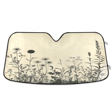 Imagem de ATTX Pára-brisas de carro flores pretas e brancas 139.7 cm x 70.1 cm Protetor solar universal com proteção UV, persiana de janela frontal automática dobrável para caminhões Sedans SUVs #611