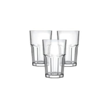 Imagem de Conjunto de 3 Copos de Vidro Transparente, 350ml cada, Design Anatômico, Empilháveis, para Sucos, Refrigerantes, Água, Drinks, 12cm Altura x 8,5cm Diâmetro