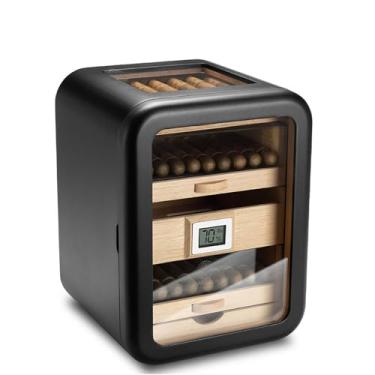 Imagem de Caixa de charutos umidificador, armário de charutos com tampa de vidro, design de gaveta de 5 camadas, caixa de armazenamento de madeira, umidificador de higrômetro E