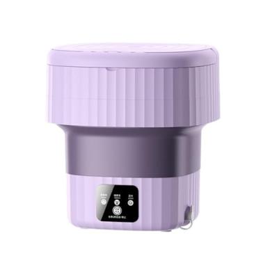 Imagem de HGTRH Máquina de lavar dobrável, máquina de lavar dobrável 9L com secador de roupas luz azul resistente a emaranhados, orifício de drenagem traseira para roupas íntimas e roupas pequenas, roxo