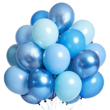 Imagem de Conjunto de balões azuis, pacotes com 60 balões metálicos de 30,5 cm de pérola, macaron, balões azuis claros para chá de panela, chá de bebê, aniversário, decorações de festa de casamento