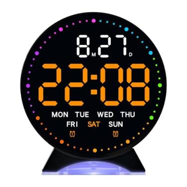 Imagem de Wswqop Despertador digital, relógio de mesa, exibição de hora, data e semana, silencioso, com visor LED grande e brilho ajustável, ideal para casa, Laranja Preto