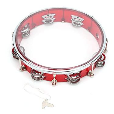 Imagem de LiebeWH Pandeiro, Instrumento de Jingles de Percussão Ajustável de 10 Polegadas, Design de Fileira Dupla para Apresentações Em Festas e karaokê (Vermelho)