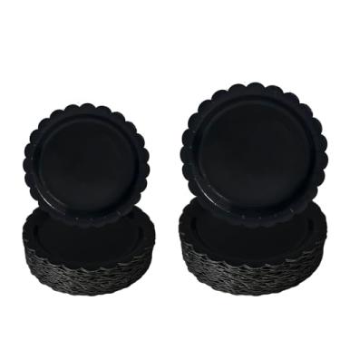 Imagem de 100 peças de pratos de papel recortado, pratos de papel preto de 17 e 23 cm, pratos de sobremesa descartáveis resistentes premium para casamento, dia dos namorados, aniversários, chás de bebê, festas