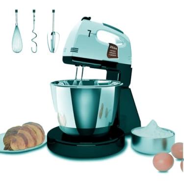 Imagem de Batedeiras de suporte, 7 velocidades com tigela de aço inoxidável 3QT, batedeira de suporte e mão com gancho de massa, batedor, batedor de mistura para assar, bolo, biscoito, amassar (PD2)