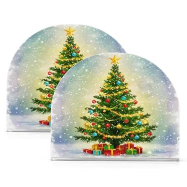 Imagem de Qilmy Porta-guardanapos de acrílico para árvore de Natal em aquarela, suporte de lenços de mesa independente transparente, dispensador de papel de coquetel para cozinha, jantar, restaurante, bar