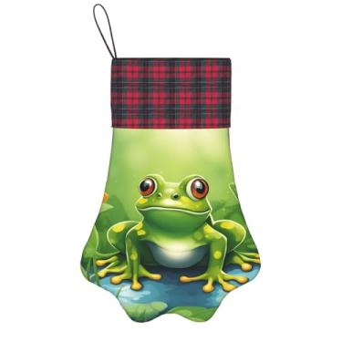 Imagem de SKKNT Desenho animado sapo 1 impressão meias de Natal animais de estimação decoração de natal cães gatos árvore decoração doce presente conveniente